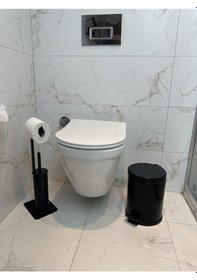 Resim Lilyum Banyo Tuvalet Kağıtlık Askılı Fırçalı Ve Çöp Kovası Seti Siyah 