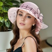 Resim 1 adet Vintage ilhamlı nefes alabilir Organza Kova Şapka Dantel Kenarlıklı ve Çiçek Detayları ile - Geniş Kenar, Kadınlar için Ayarlanabilir Uyum, Anneler Günü Hediyesi, Açık Hava Seyahatleri, Plaj Tatili, Partiler, Plaj Şapkası 