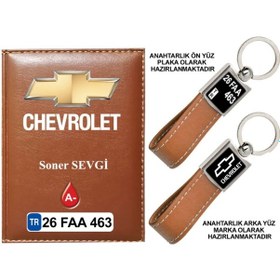 Resim Plakanıza Özel Chevrolet Logolu Taba Ruhsat Kabı Ve Anahtarlık 