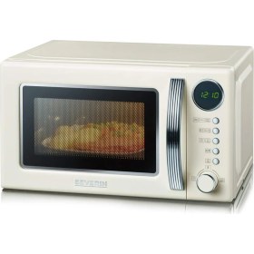 Resim Severin Severın Izgara Işlevli 2'si 1 Arada Retro Mikrodalga, 5 Güç Seviyeli ve 8 Otomatik Programlı Izgara Fırın, Izgaralı Yüksek Kaliteli Mikrodalga, Yakl. 700 W, Krem/krom, Mw 7892 