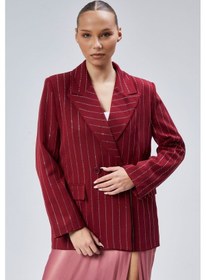 Resim Kadın Taş İşlemeli Regular Vatkalı Blazer Ceket Bordo 