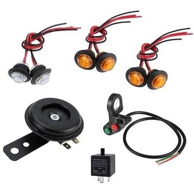 Resim Rogfer 3'ü 1 Arada Atv Motosiklet Dönüş Sinyali Led Işıklı Korna Kiti 