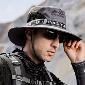 Resim Erkekler için Hafif Nefes Alabilen Geniş Kenarlı Şapka - Siyah File Arka, Polyester, Sıkma Kapatma, Geniş Kenarlı Şapka 