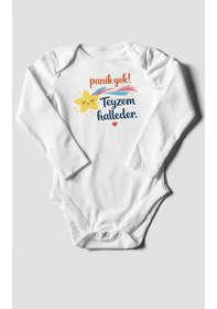 Resim Morivokids Panik Yok Teyzem Halleder Uzun Kollu Çıtçıtlı Bebek Body Beyaz 