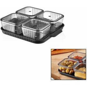 Resim Mivexa Outdoor Outlet 4 Bölmeli Akrilik Pratik Sızdırmaz Kapaklı Tepsili Kahvaltılık Seti 