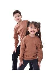 Resim Basic Bisiklet Yaka Şardonlu Çocuk Sweatshirt 3-10 Yaş Krem Kahverengi 