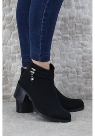 Resim Fort 42303 Rahat Alçak Topuk Toka Taş Detaylı Sıcak Astar Kadın Bot Siyah 