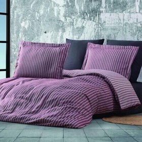 Resim Maxstyle Bambu Çizgili Bordo Çift Kişilik Nevresim Takımı 