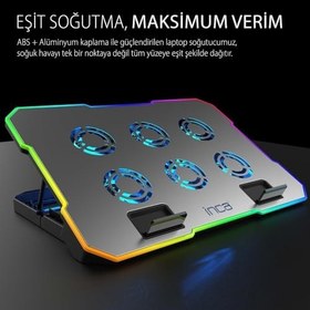Resim INC-618GMS 6 Fanlı RGB Laptop Soğutucu Stand 9-17” | 2400 RPM 10 LED Mod 5 Kademe Yükseklik Ayarlı 