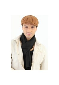 Resim Eleven Markets Kışlık 8 Parca Kaşmir Düz Renk Peaky Blinders Model Erkek Kasket London Şapka Taba Taba 