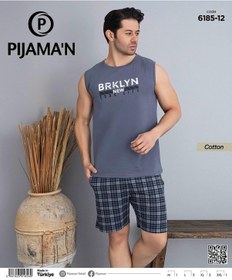Resim Pijamoni Erkek Bisiklet Yaka Kolsuz Şortlu Pijama Takımı 6185/12 - 1 Adet Füme 