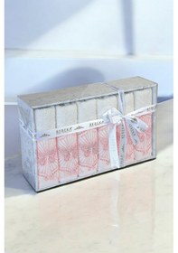 Resim %100 Pamuklu, Hediyelik, Mevlüt Ve Çeyizlik Lüks Kutulu Pembe Güpürlü 6'lı Havlu Seti Pembe 