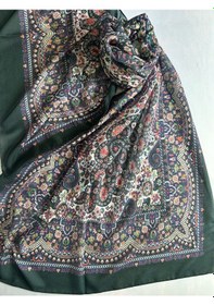 Resim Kadın Pamuklu Zümrüt Yeşili Retro Etnik Şal 