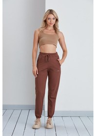 Resim Düz Model Lastikli Paça Penye Eşofman Altı Kahverengi-kahverengi Kahverengi 