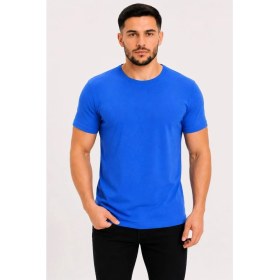 Resim Marsilyan Erkek Basic Tişört Bisiklet Yaka Kısa Kol Günlük Yazlık Slim Fit T-Shirt - Saks Mavisi 