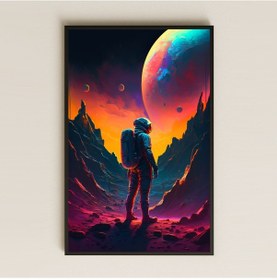 Resim Fütüristik Gezegende Astronot Manzaralı Pleksi Tablo - Kozmik Yolculuk Temalı Dekor 