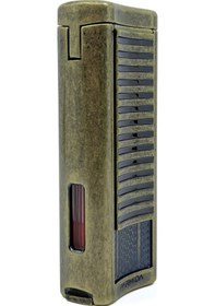 Resim Parmida Antik Bronz Çift Pürmüz Alevli Puro Çakmağı Punch Fonksiyonlu Kahverengi 