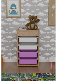 Resim 4 Sepetli Çok Amaçlı Oyuncak Dolabı Atlantik Çam Beyaz - Pembe Kahverengi 