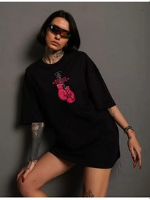 Resim Baskılı Unisex Siyah Dark-mode Minimalist Oversize Tişört 