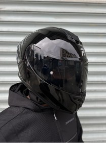 Resim Rivox R1 Parlak Siyah Vizörlü Kapalı Kask (Güneş Vizörlü) 