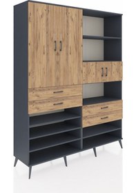 Resim Hyperion Gardrop 11 Raflı 4 Çekmeceli 4 Kapaklı 176x44x221 Antrasit-çam Çam 