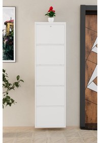 Resim Kilitli 5 Kapaklı Metal Ayakkabılık Beyaz Beyaz 