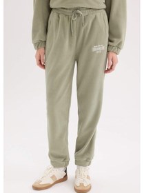 Resim DeFacto Standart Fit Eşofman Altı Uzun Boy Beli Lastikli Paçası Ayarlanabilir Lastikli Bağcıklı Cepli Baskılı Polar Kumaş Y2650AZ24WNKH382 Haki 