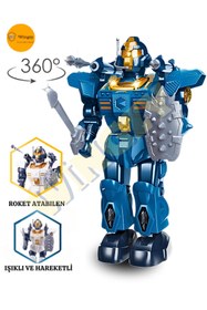 Resim Wingzy Işıklı Ve Müzikli Roket Atan Pilli Savaşçı Robot, Hareketli, Sesli, Pilli Oyuncak 