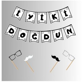 Resim Siyah Beyaz Doğum Günü Yazısı Maske Hediyeli 