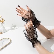 Resim 1 adet Şık Siyah File Eldiven Kalp ve Çiçek Nakışlı - Şık, Esnek, Dekoratif Kolluk Cufflar Kadınlar İçin, Festivite Mükemmel, Festivite Giyim | Şık Eldiven Tasarımı | File Kumaş 