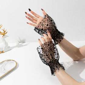 Resim 1 adet Şık Siyah File Eldiven Kalp ve Çiçek Nakışlı - Şık, Esnek, Dekoratif Kolluk Cufflar Kadınlar İçin, Festivite Mükemmel, Festivite Giyim | Şık Eldiven Tasarımı | File Kumaş 