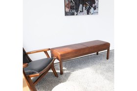 Resim NAPOLYON DOĞAL AHŞAP GERÇEK DERİ BENCH, KAHVE 