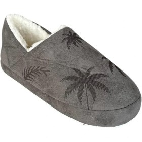 Resim Ultra Hafif Palmiye Desenli Yünlü Ev Ayakkabısı Kadın Panduf Füme 