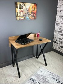 Resim Hayal Ceviz Çalışma Masası Bilgisayar Ofis Masası Metal Siyah Ayaklı 90 Cm Ceviz 