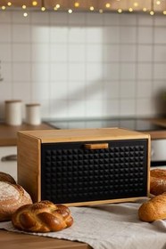 Resim Amandus Lignum - Bambu Ekmeklik Ekmek Saklama Kabı Ekmek Kutusu Ekmek Sepeti Siyah 34 x 20 
