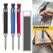 Resim Ahşap İşleme Metal Kalem Seti, Dahili Kalemtıraş & 2.8mm Derin Delik İşaretleyici - Marangoz Mimar Çizim Aracı (1 Kalem + Kurşun Yedekleri) 