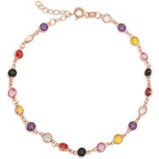 Resim 925 Ayar Gümüş Rose Renkli Taşlı Kadın Halhal 