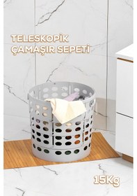 Resim Porsima 25100-1 Teleskopik Katlanır Sepet Katlanabilir Çamaşır Sepeti Orta Boy Katlanır Çamaşır Sepeti Gri 15lt Gri 