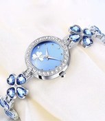 Resim bacu Rhinestone Decor Kuvars Saat Casual Clover Desenli Analog Elbise Saati, 