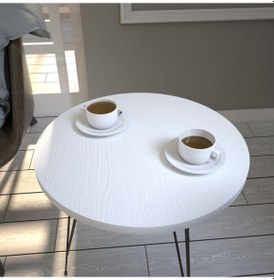 Resim Sandalf Beyaz Yan Sehpa & Metak Ayaklı Servis Sehpası 