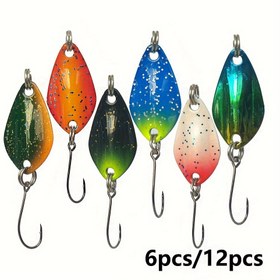 Resim HEXAKILL Renkli Metal Balıkçılık Kaşığı Yemleri, 6/12 adet - Çeşitli Alabalık Yüzme Yemleri Tek Kancalı, Dökme ve Jigging için Canlı Wobbler Takımı, Balıkçılık Yemi 