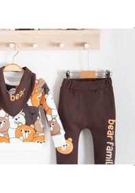 Resim 3-18 Ay Erkek Bebek Takımı Family 3'lü Fularlı Renkli Kahverengi 