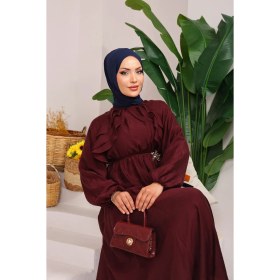 Resim JAG Önü Fırfırlı Bağcık Detaylı Tesettür Elbise Mürdüm 