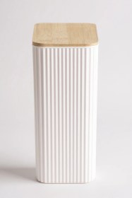 Resim İronika 2 Litre Bambu Kapaklı Erzak Gıda Bakliyat Saklama Kabı Mutfak Organizeri Ekru 