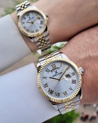 Resim Daniel Klein Gold Gümüş Renk Takvim ve Gün Fonksiyonlu Hediye Paketli Sevgili Çift Kol Saati 