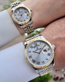 Resim Daniel Klein Gold Gümüş Renk Takvim ve Gün Fonksiyonlu Hediye Paketli Sevgili Çift Kol Saati 