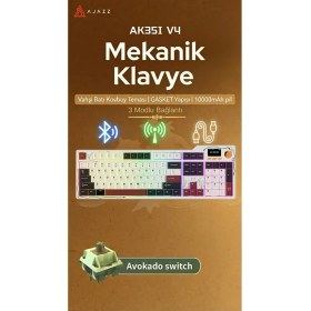 Resim CoverZone Tam Boy Mekanik Oyuncu Klavyesi-Tft EKRAN-10.000 Mah Batarya Ajazz AK35I V4 