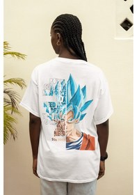 Resim Dragon Ball Son Goku Sırt Baskılı Unisex Oversize Anime Tişört Beyaz 