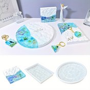 Resim DIY Epoksi Reçine Masa Kalıbı - Deniz Dalgaları ve Güneş Doğumu Tasarımı ile Yuvarlak Geometrik Desen, Takı Gösterme Masaları, Kireç El Sanatları ve Ev Dekoru için Silikon Döküm Kalıbı, Reçine Döküm Kalıpları 