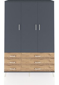 Resim Hyperion Dolap 5 Raflı 6 Çekmeceli Tek Askılı 132x44x195 Antrasit-antrasit/çam Antrasıt/atlas Çam 